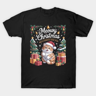 BRITISH LONGHAIR Cat Meowy Christmas & A Purrfect New Year T-Shirt